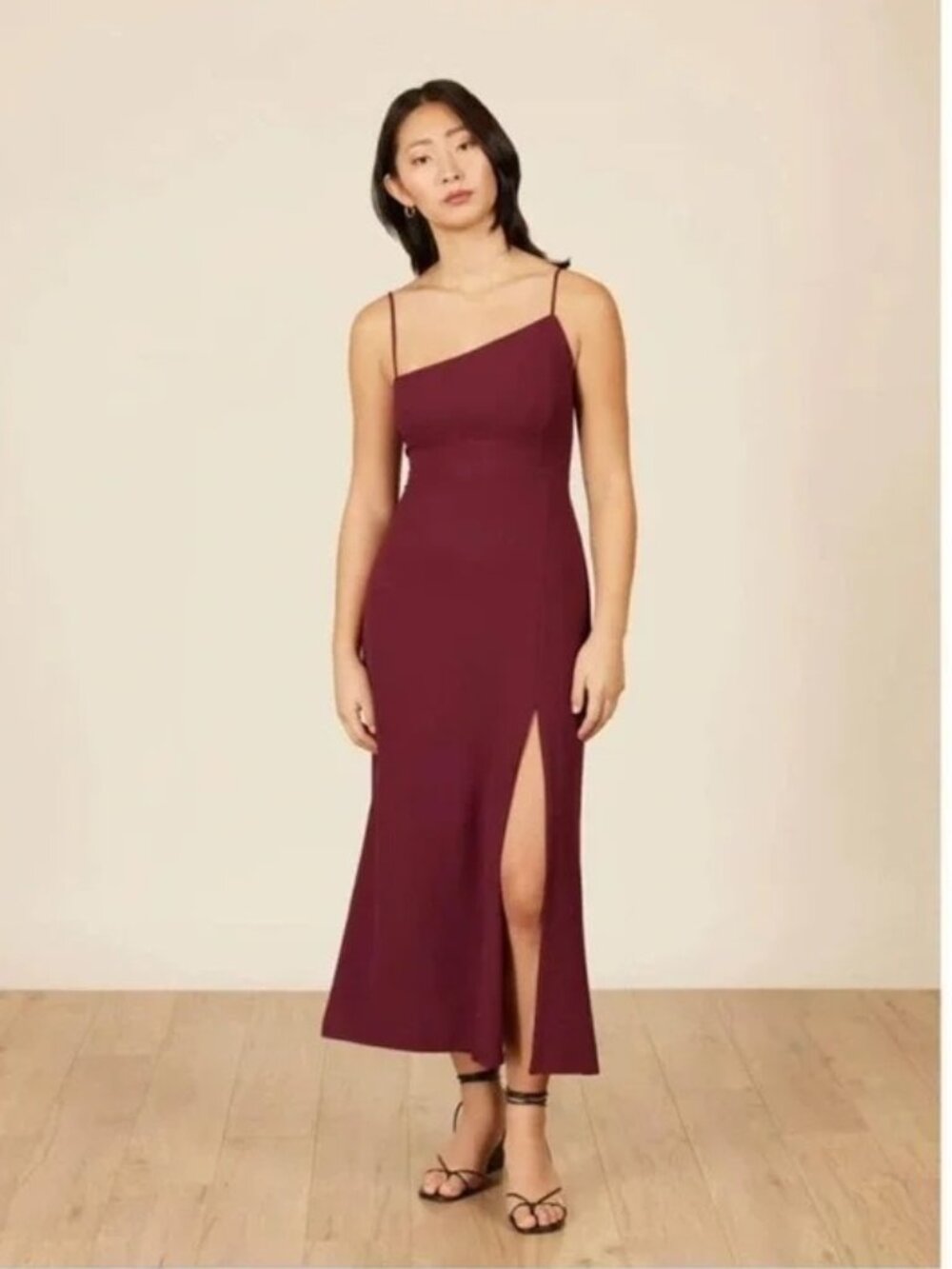 NWOT Park & 5th Lincoln Midi Asymmetric Slip Cocktail Dress Burgundy XS Wedding
